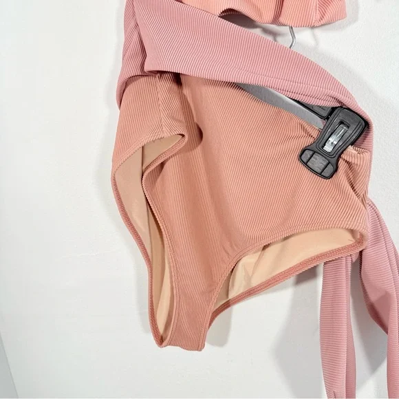 Beach Riot Carlie Blush Pink Ribbed One Shoulder Side Tie One Piece Swim Medium - Picture 4 of 13